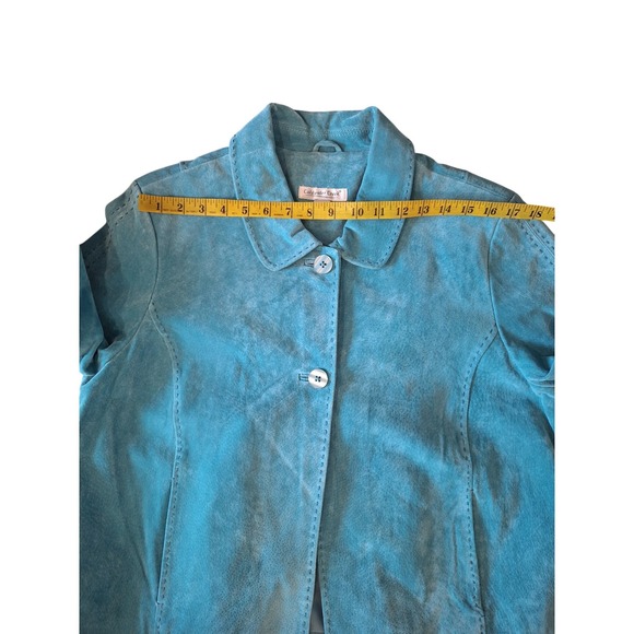 Coldwater Creek Women's Green Blue  Suede Leather Button Front Jacket Size‎ L - Picture 8 of 9